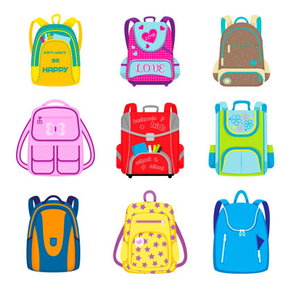 铅笔小学背包套装儿童书包 带打开口袋的用品 儿童包和帆布包卡通插画背行李书包