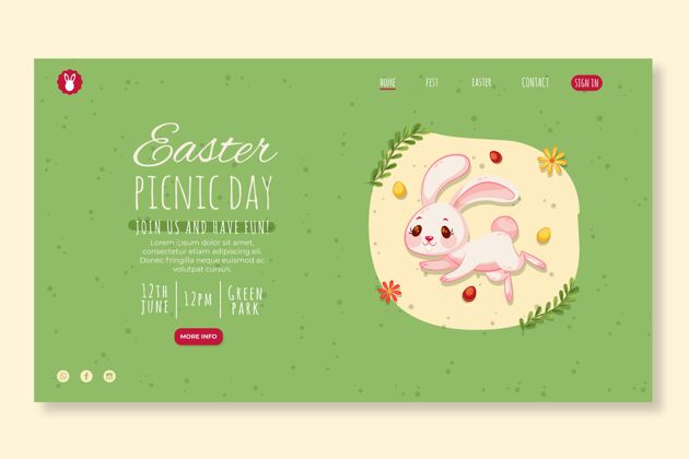 庆祝复活节兔子登陆页面模板教节日纪念