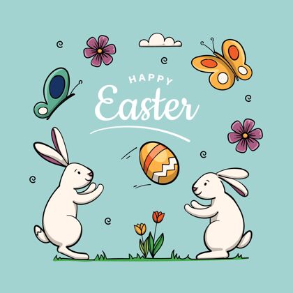快乐手绘可爱的复活节兔子插图帕斯卡节日复活节兔子