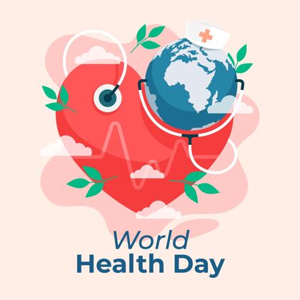 插图世界卫生日插图与地球和心脏预防健康国际