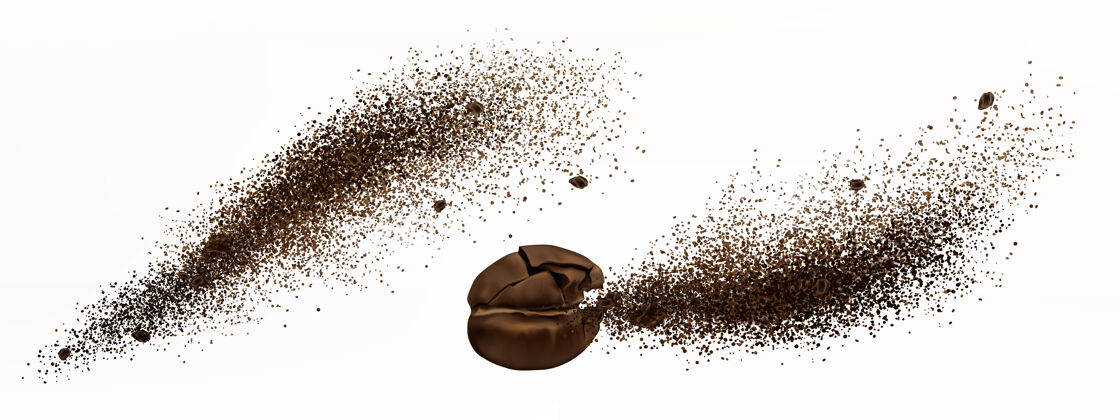 商店咖啡爆炸 逼真的碎豆和碎粉爆裂 棕色颗粒飞溅休息粉末权力