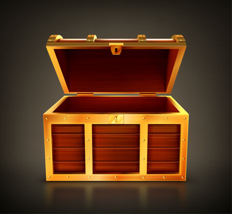 木头宝箱 空木箱 带金色细节和钥匙孔的敞口棺材奢侈品箱子珠宝