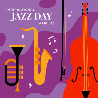 庆典国际爵士乐日插画萨克斯管和低音插图活动国际