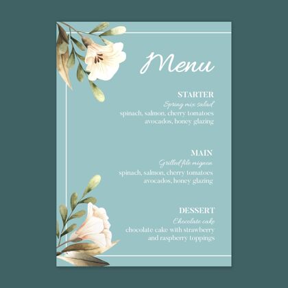 优雅花卉婚礼餐厅菜单模板美丽菜单可爱