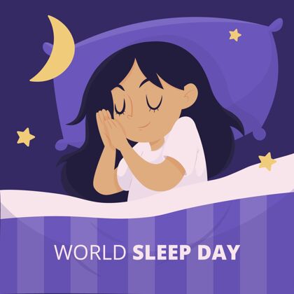 白天睡眠手绘世界睡眠日插图与女人意识女人床