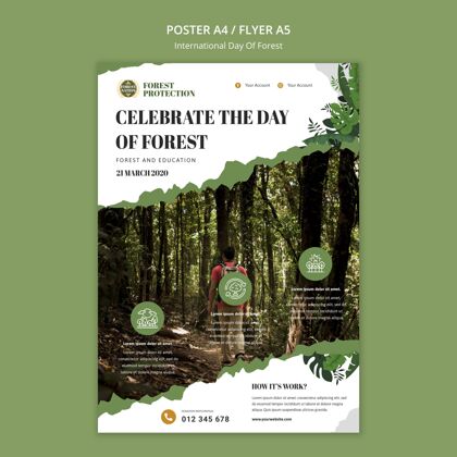 海报森林与自然日垂直海报树生态系统垂直