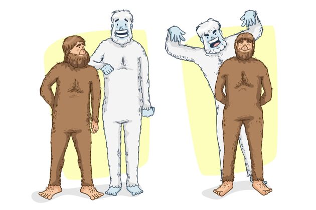 幽灵手绘大脚大脚怪和雪人可爱的雪人插图怪物可怕可恶的雪人