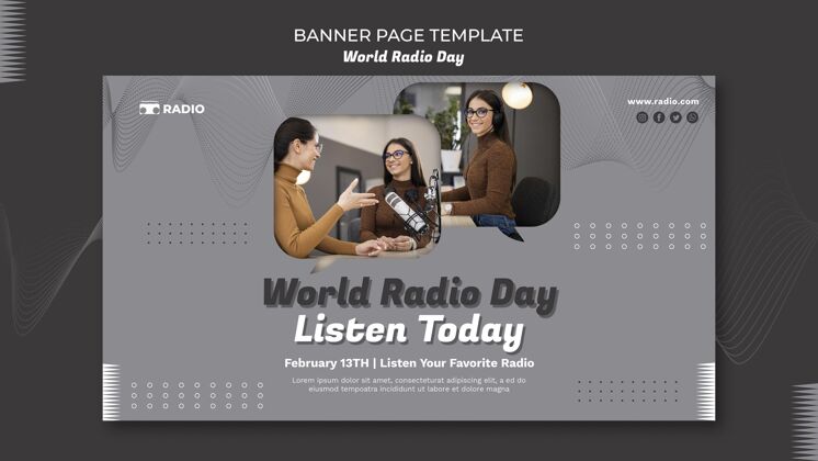 广播横幅模板为世界广播日与女性广播横向全球全球