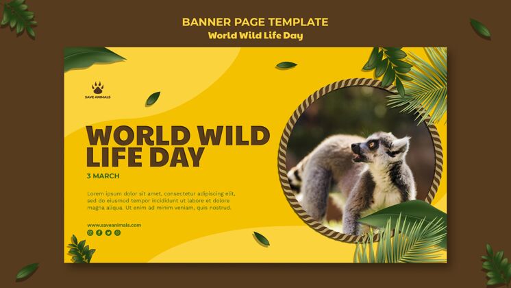全球横幅模板为世界野生动物日与动物国际庆典模板