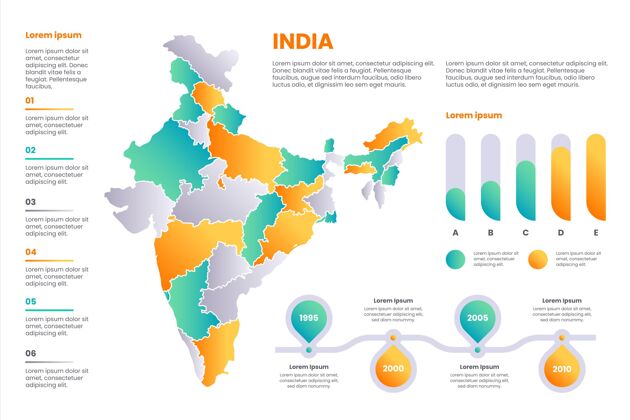信息图印度地图信息图梯度图形模板