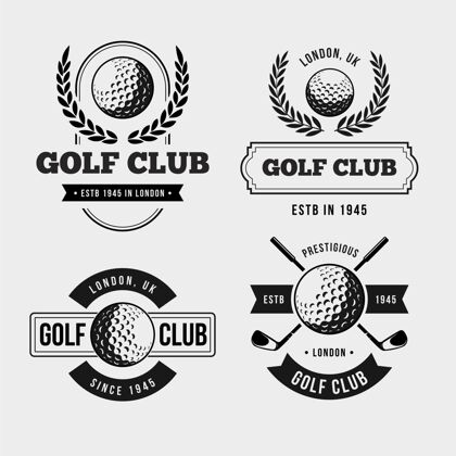 分类复古高尔夫标志收集在单色徽标复古商标
