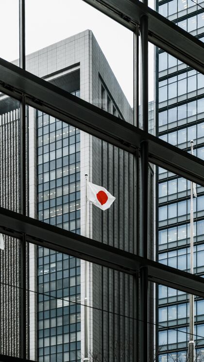 现代建筑高大的办公楼和现代化的日本国旗塔楼企业现代
