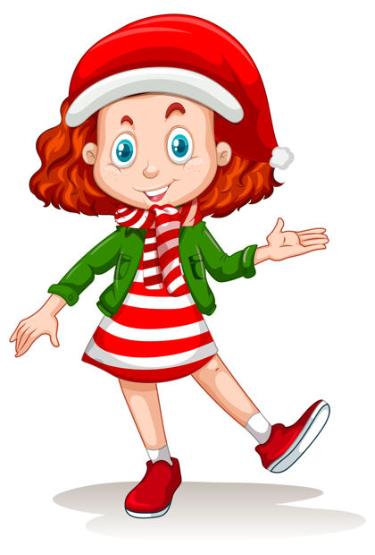 圣诞老人可爱的女孩穿着圣诞服装卡通人物节日享受帽子