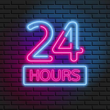 开放霓虹灯“24小时开放”标志标志恢复营业重新开放