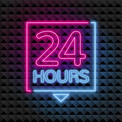 24小时营业霓虹灯“24小时开放”标志经济辉光灯光