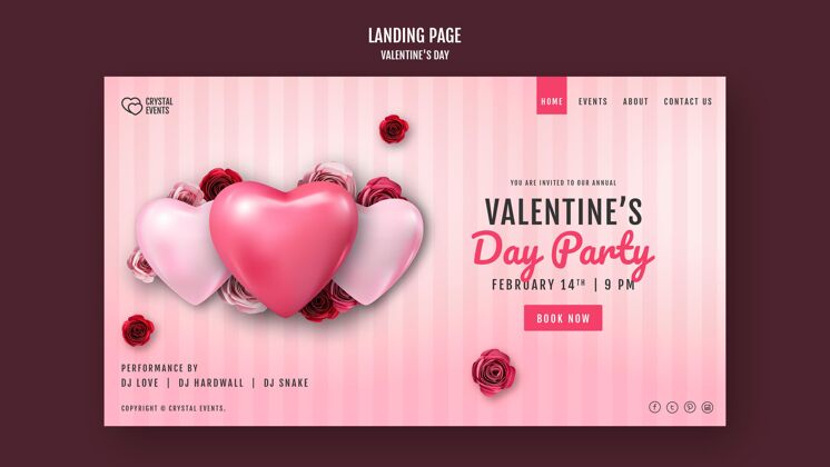 模板情人节红心玫瑰登陆页面模板庆祝网站情人节