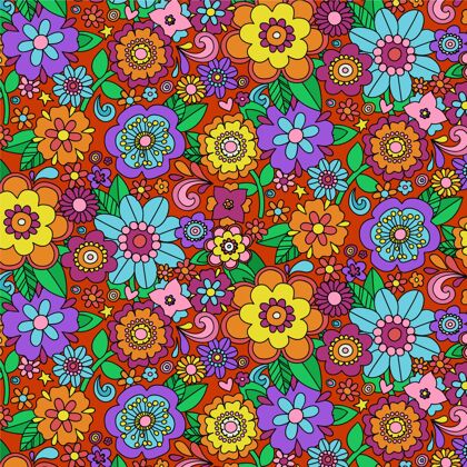 绘制五颜六色的花朵图案重复装饰花朵