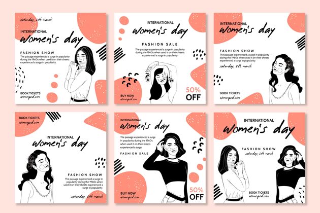 妇女和女孩节国际妇女节instagram帖子包庆典包设置