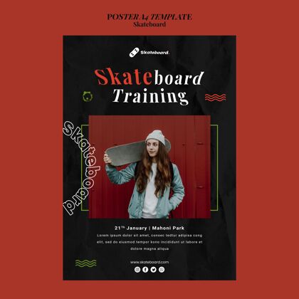 女子垂直海报模板与女子滑板运动印刷模板女子