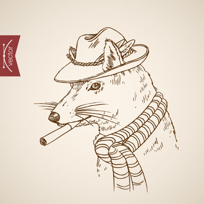 图案动物鼠鼠头嬉皮风格仿人服装配饰戴帽子围巾香烟老式颈部绘画