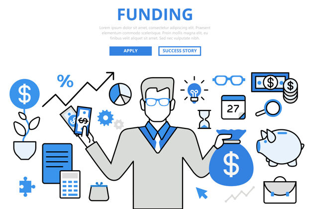 线性艺术融资投资者金融业务投资概念平面线艺术图标网站互联网猪银行
