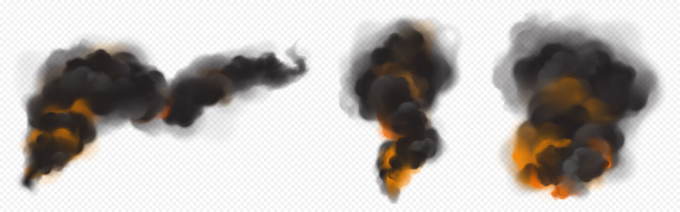雾黑色的烟云和来自火的橙色背光烟雾云篝火