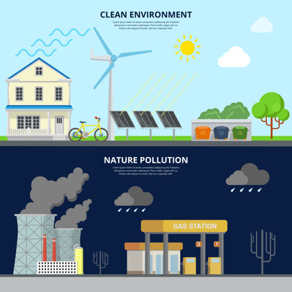能源清洁环境与自然污染平式网站英雄形象插画烦恼替代烟囱