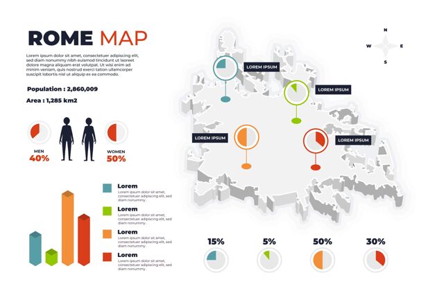 信息等轴测罗马地图信息图市场营销增长数据