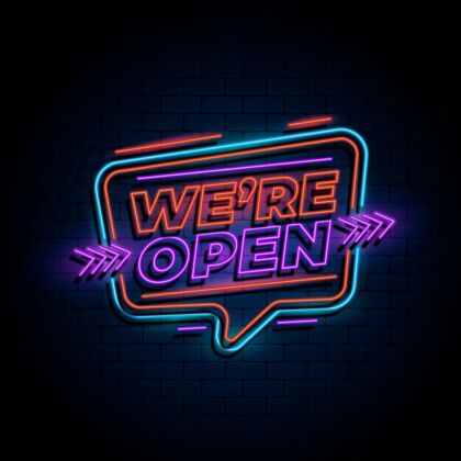 商店霓虹灯“我们开门”标志开业公告欢迎