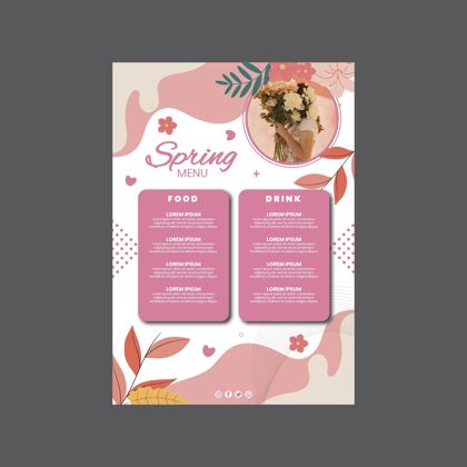聚会垂直菜单模板与妇女和鲜花春季聚会自然准备打印开花
