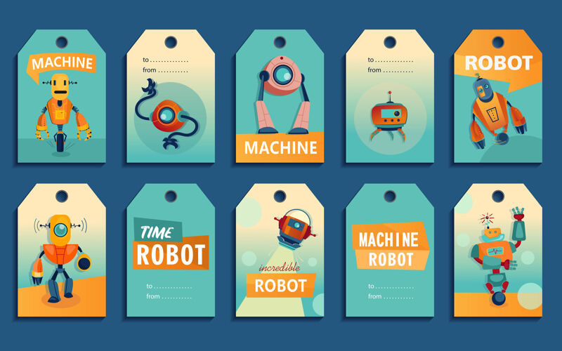 人工标签卡通设定机器人标签助理机械