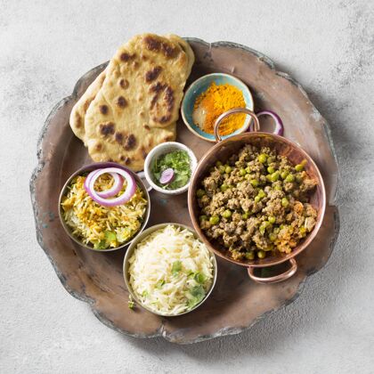 食品顶视图组成不同？巴基斯坦美食食品烹饪安排