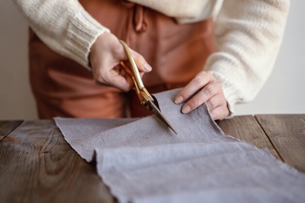 裁缝前视图裁缝裁剪布料细节工具工业