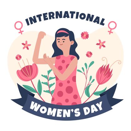 全球手绘的国际妇女节插图与妇女显示二头肌活动庆祝国际