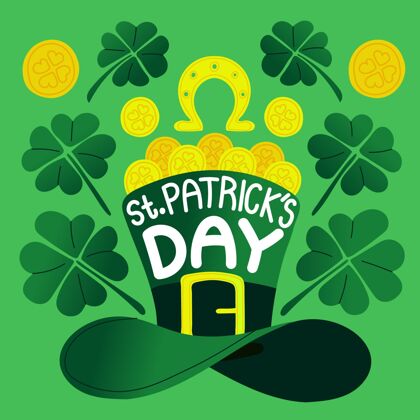 传统手绘圣帕特里克节帽绿色凯尔特人爱尔兰