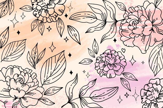 花卉水彩背景与手绘元素花卉春天粉色