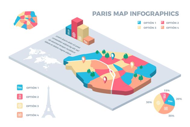 信息图巴黎地图信息图形等距风格法国巴黎欧洲