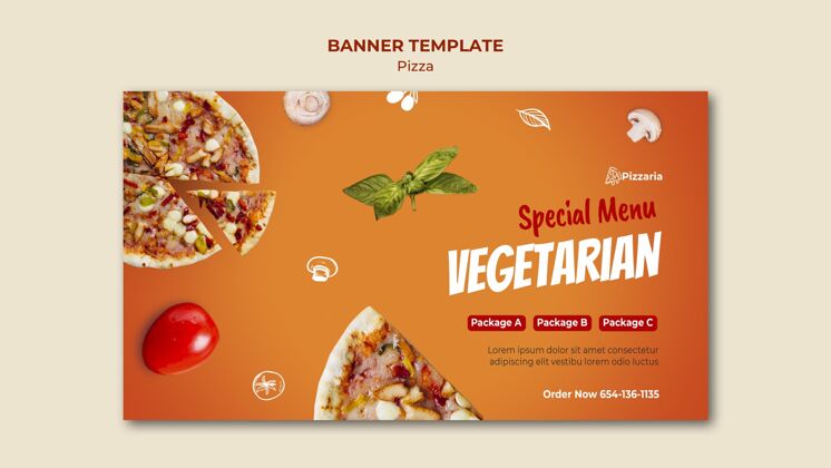 模板披萨横幅模板意大利美食美味印刷模板