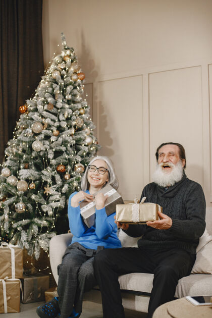 传统年龄和人的概念圣诞树老人里面
