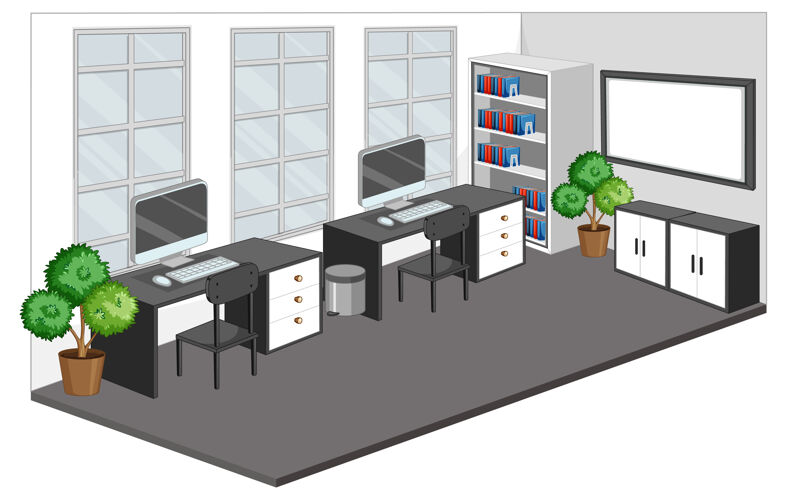 教育空旷的工作场所或办公室被隔离室内计算机家具