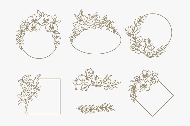 手工优雅的花卉装饰框架包装装饰手工绘制