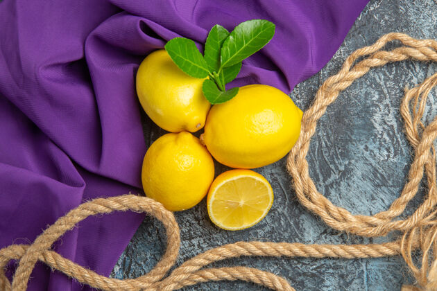 颜色用绳子顶着新鲜的柠檬柠檬健康橙子
