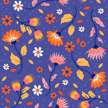 彩绘彩绘热带树叶和花朵图案开花植被创意