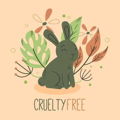 环保残酷自由的信息和可爱的兔子动物插图素食