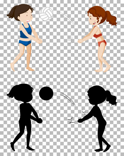 沙子夏季卡通人物的透明和它的轮廓孩子排球球体