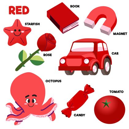 英语红色的单词和英语元素收集词汇学习