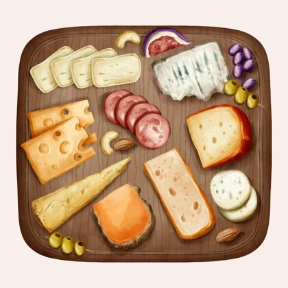 奶酪水彩奶酪板插图小吃精选美味