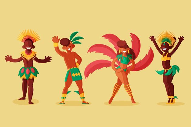 舞者五颜六色的服装嘉年华舞者集巴西狂欢节印花