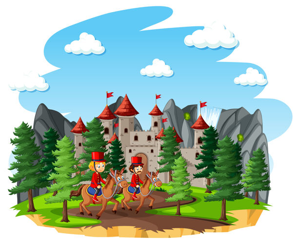 年轻城堡和士兵锦衣卫的童话场景童话孩子宫殿