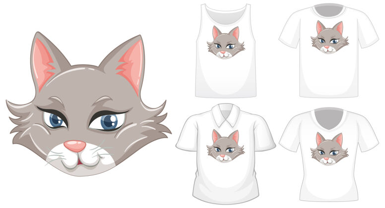 Cats猫卡通人物与一套不同的衬衫隔离在白色背景上BabyPoloLogo